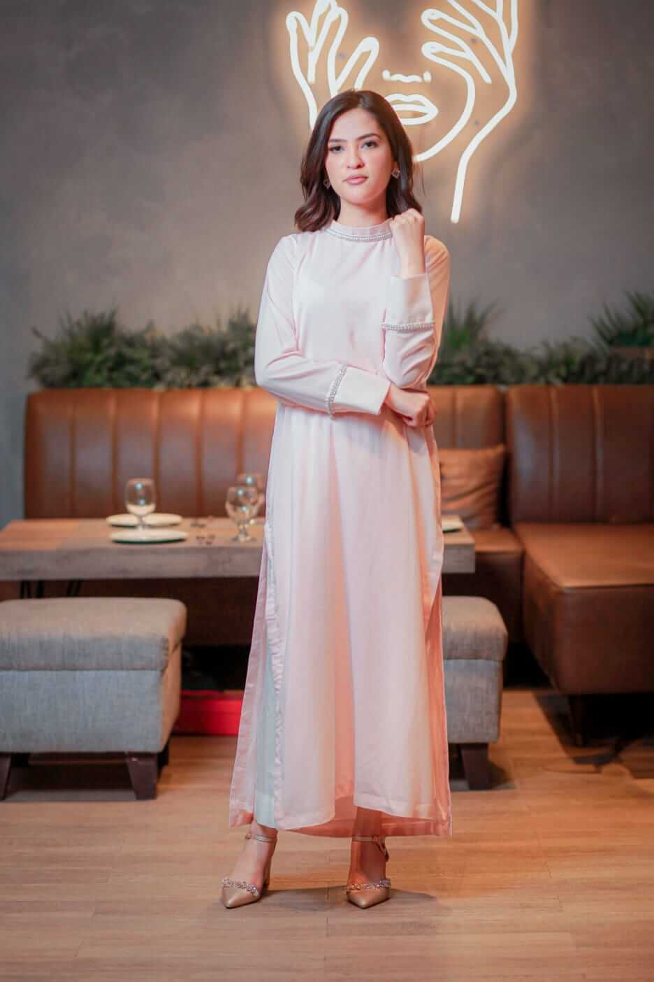 Double Gorget Long Dress with Lace Accents