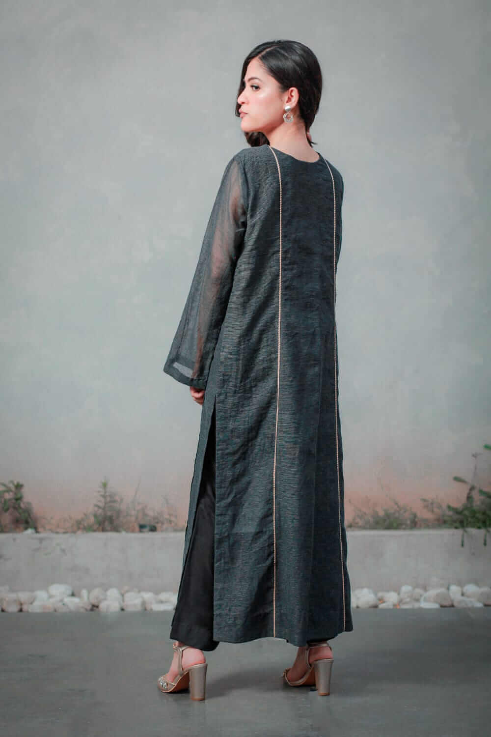 Cotton Net Khadi Panel Dress