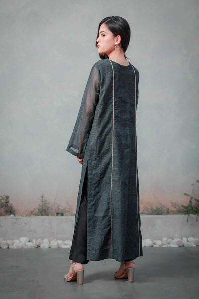 Cotton Net Khadi Panel Dress