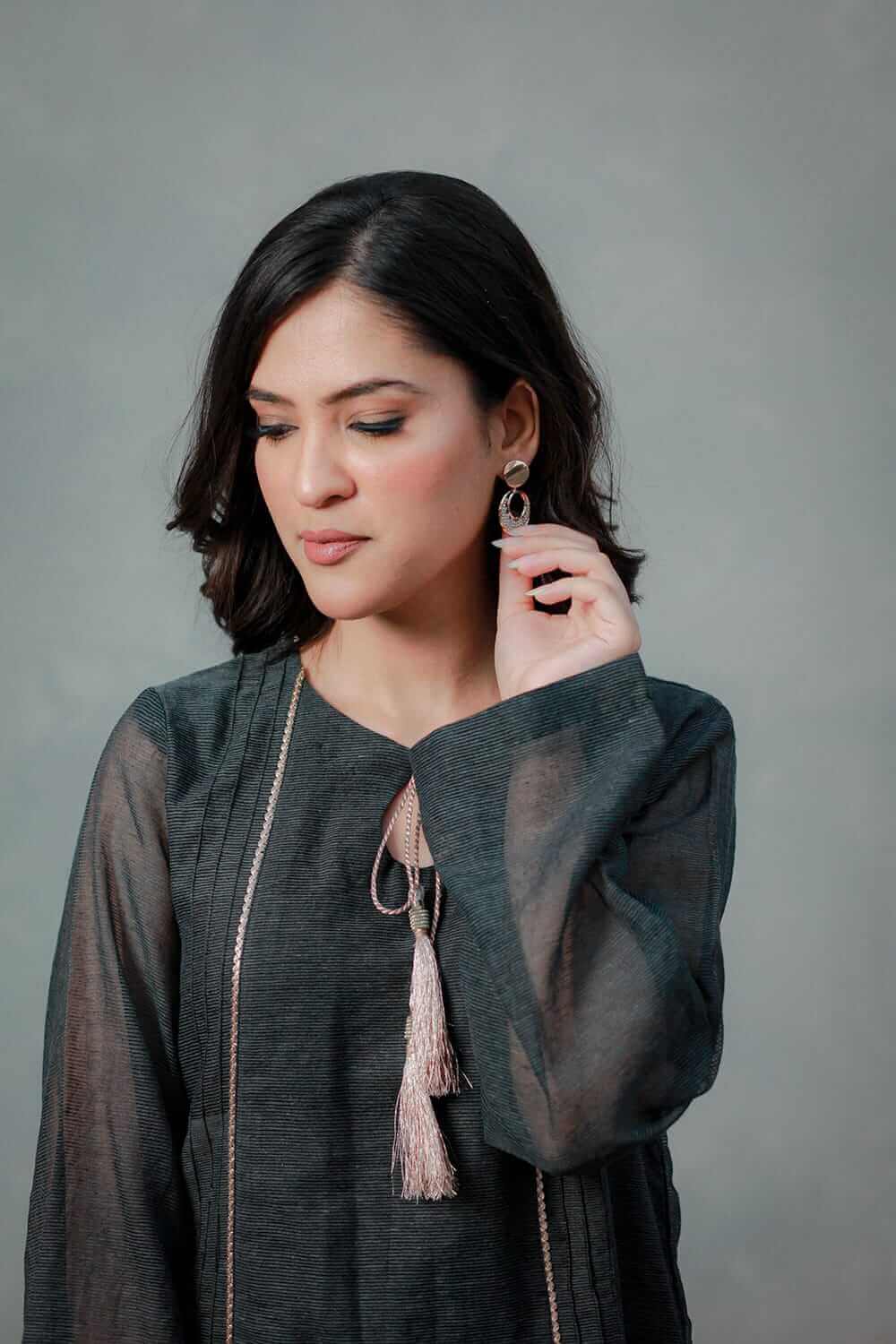 Cotton Net Khadi Panel Dress