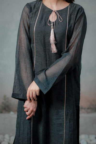 Cotton Net Khadi Panel Dress