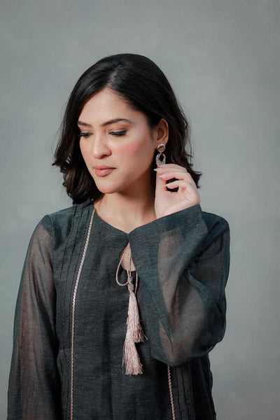 Cotton Net Khadi Panel Dress