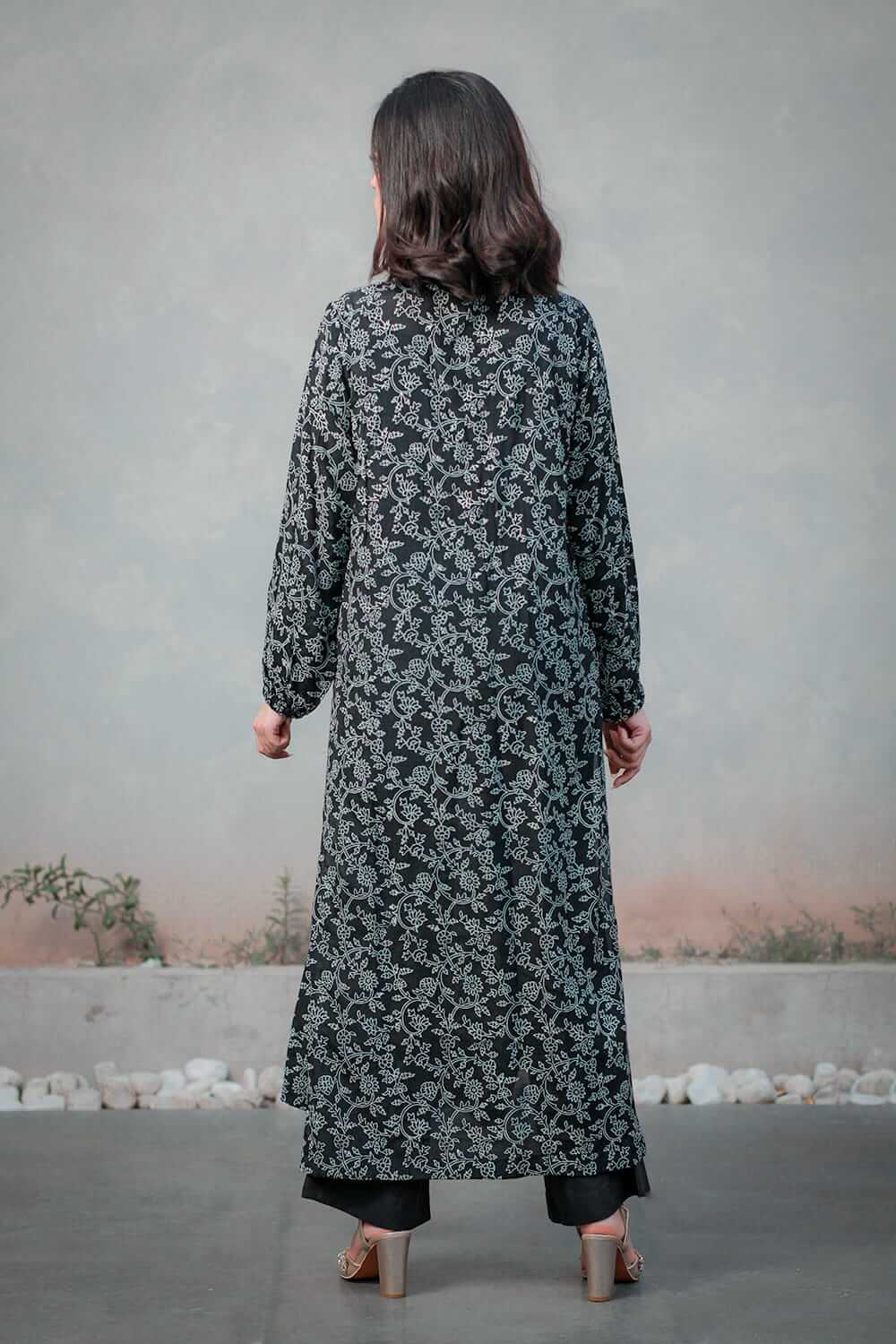 Block Print Raw Silk Open Dress