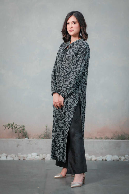Block Print Raw Silk Open Dress