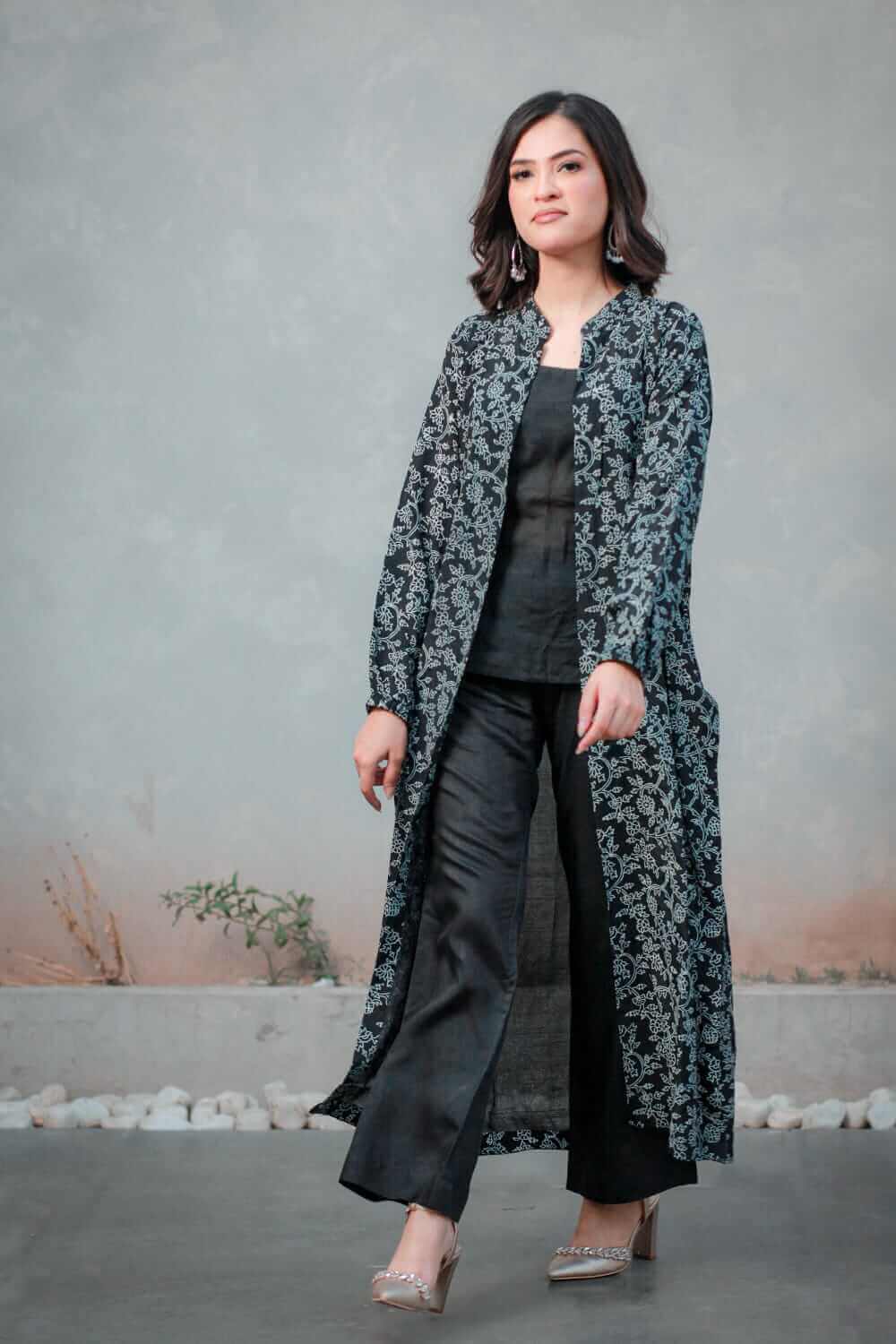 Block Print Raw Silk Open Dress