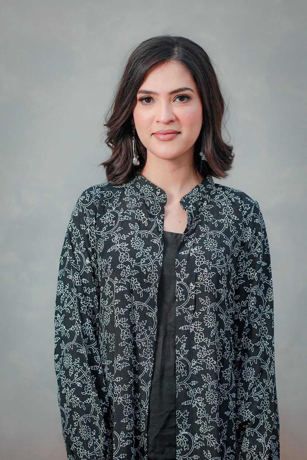 Block Print Raw Silk Open Dress